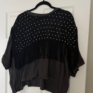 Free People Black Fringe Crop Top